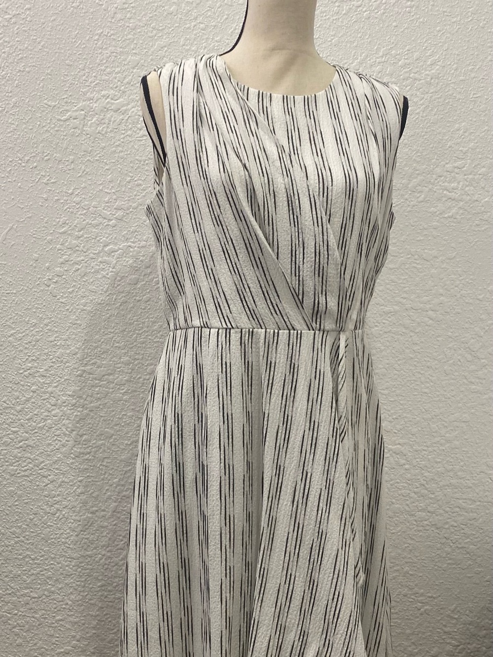 Calvin Klein White Dress with Black Linear Print